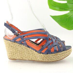 Via Spiga Womens Mable Sandal Size 10 Blue Leather Espadrille Platform Wedge